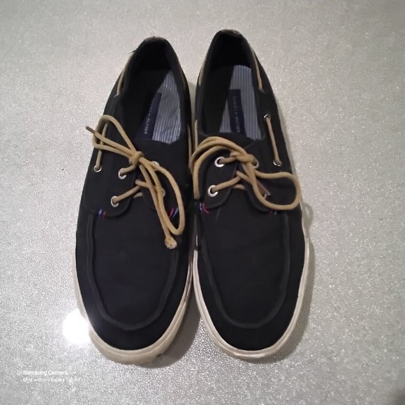 Men Tommy Hilfiger Navy Canvas Boat Shoes TMPHILO Fair/U/C Size 11 - Picture 1 of 6